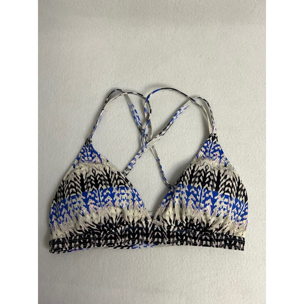 Bohoβ Tribal Athleta Womens Medium Blue Ikat Print Strappy Triangle Bikini Top
